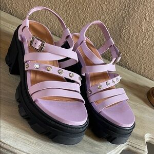 Ganni Lavender Leather and Crystal platform  Sandals . NEW in Box + dust bag